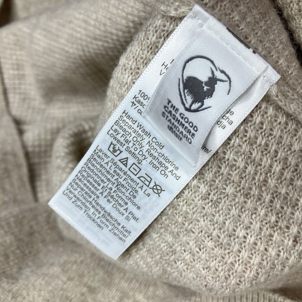 J Crew Hoodie Mens M Oatmeal 100% Cashmere Waffle Knit Pullover Sweater CB523 - Picture 9 of 11